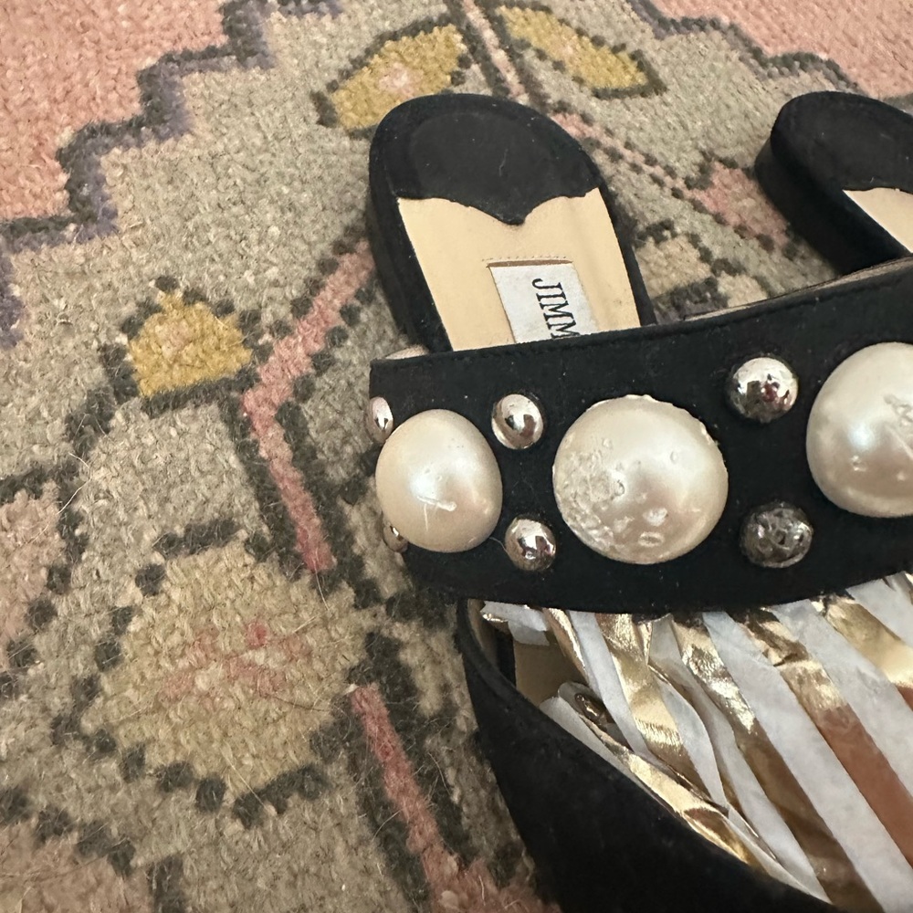 Jimmy Choo Suede Pearly Stud Embellished Basette Flat Mules - Picture 8 of 10